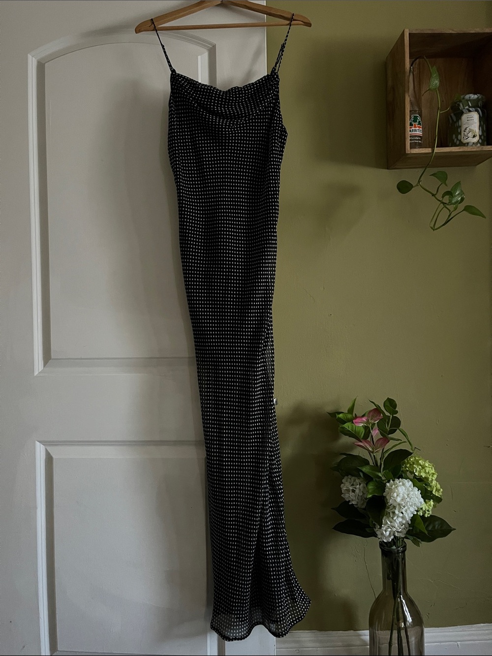 Slip Chiffon Maxi Dress - Dark Navy with White Polka Dot Print
